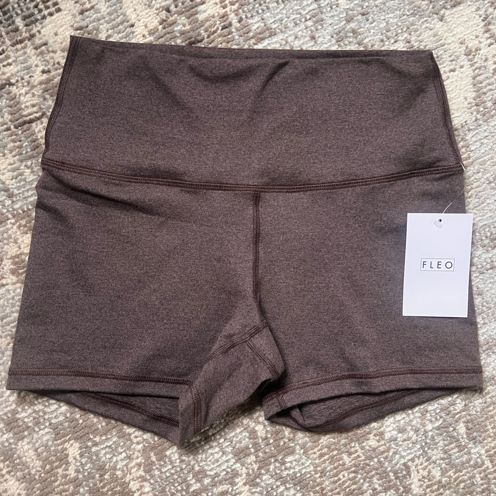 Fleo Brown Athletic Shorts High-Waisted Compression